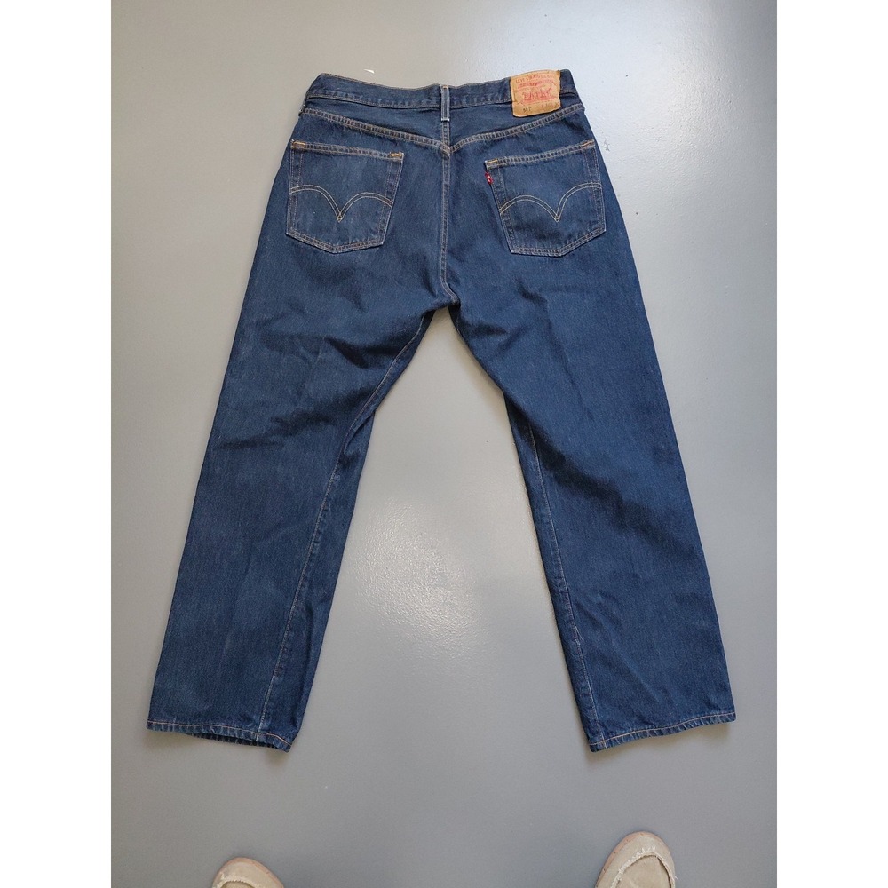 VTG Levi's 501xx Shrink to Fit Jeans 36x30 Raw Denim Mexico 2000s Dark Wash Y2K - Picture 6 of 16